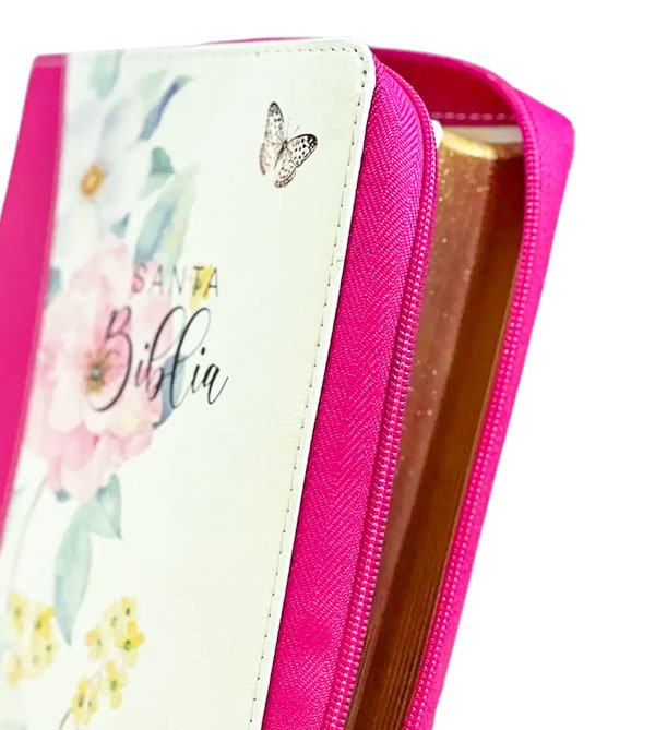 Biblia RV60 | Tamaño Manual | Letra Grande | Flores Rosas | Con cierre - Imagen 2
