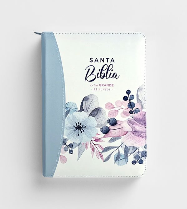 Biblia RV60 | Tamaño Manual, Letra Grande | Piel celeste | Con cierre